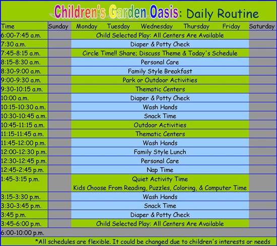 Table Showing Daily Routine