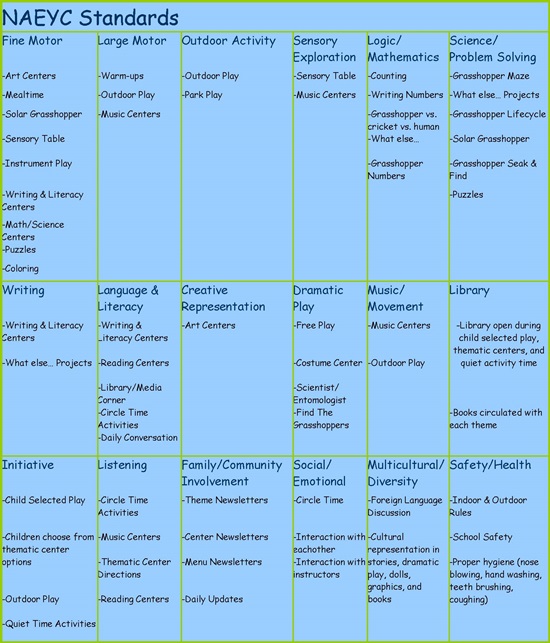 Table Showing Met NAEYC Standards